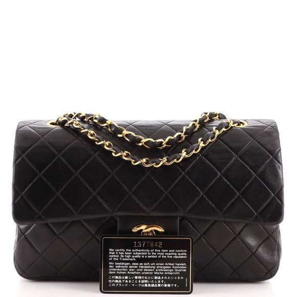 Chanel Vintage Classic Double Flap Bag Quilted Lambskin Medium Black - Picture 2 of 9